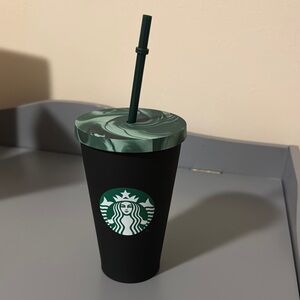 Starbucks Black Tumbler with Green Lid NEW